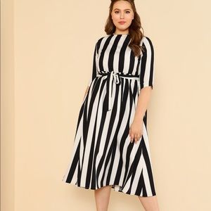 3x black and white striped dress Plus